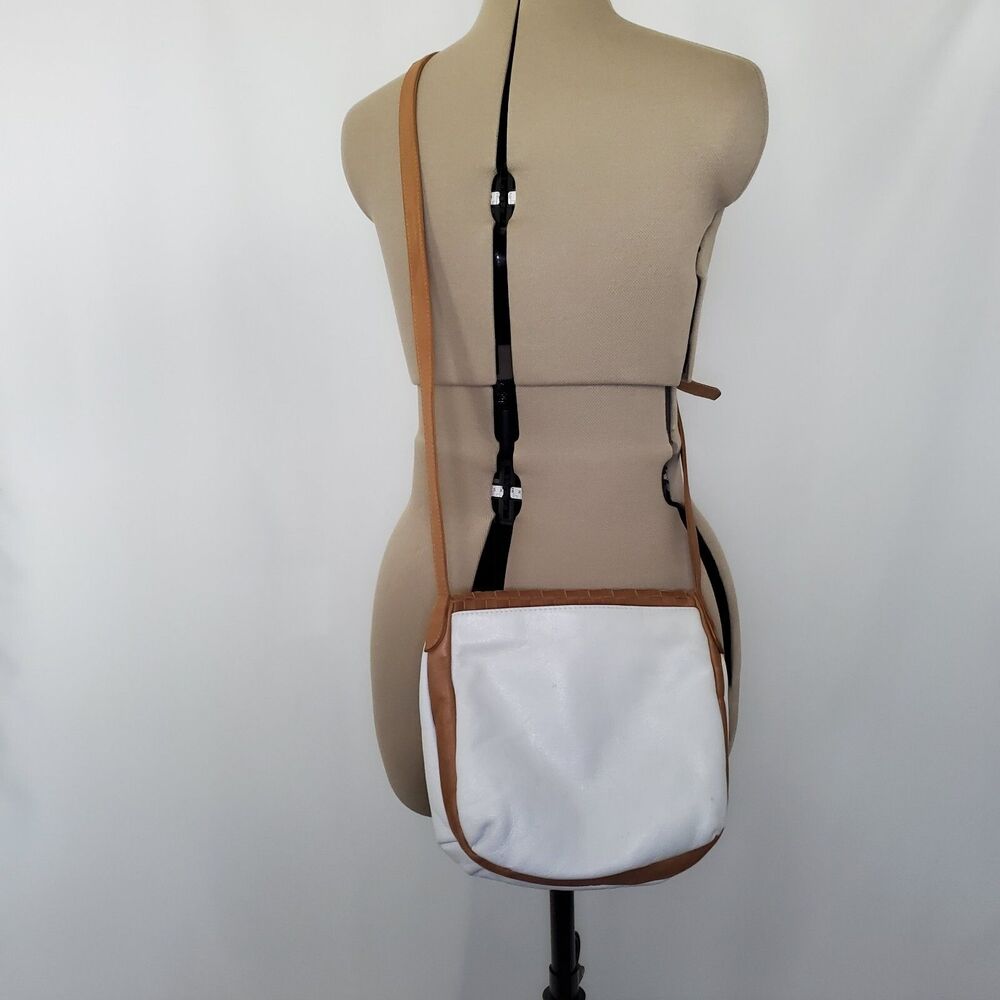 Vintage Women's Leather Crossbody Bag Small Brown White Woven Purse Bohemian - Picture 6 of 9